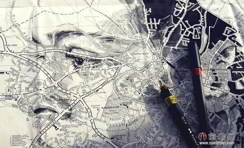 英国艺术家用地图创作肖像