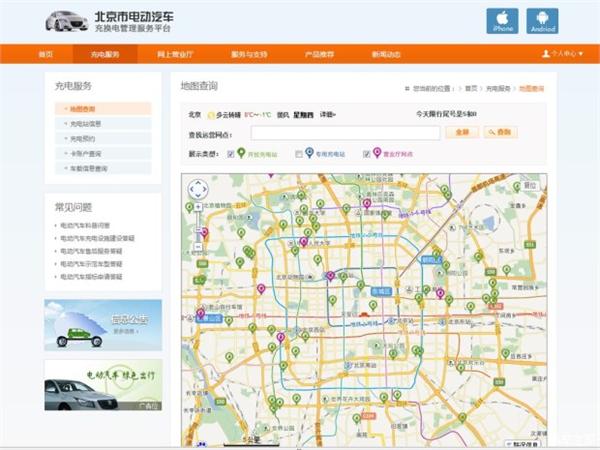 2015年北京市可使用充电桩充电站分布图