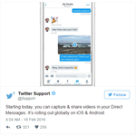 twitter推出全新功能:用户可以通过"私信"录制并传送视频