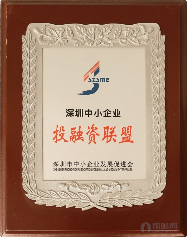 深圳中小企业投融资联盟荣誉证书