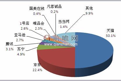 2013年中国B2C服务商市场份额占比（单位：%）