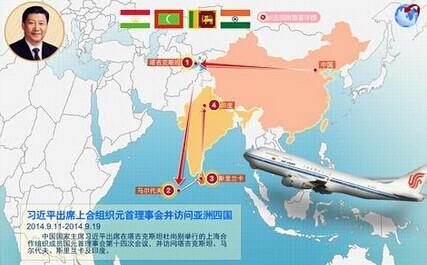 习近平亚洲四国之行路线