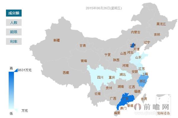 6月26日中国P2P网贷成交额榜单前十省市 北京居首