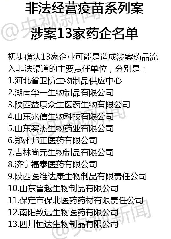 13家药企涉非法疫苗案 人用疫苗遭史上最大信任危机