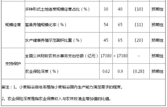 “十三五”农业现代化主要指标