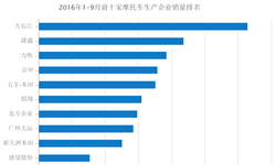 2016年1-9月摩托車企業銷量TOP10：<em>大</em>長江高居第一