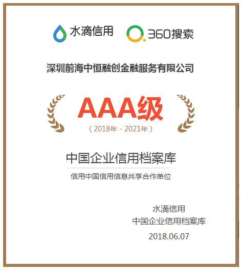 融牛在线荣获“AAA级信用企业”