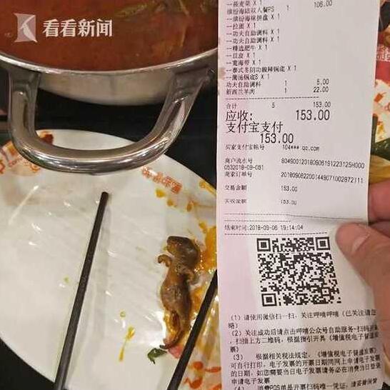 可怕！孕妇呷哺呷哺吃出老鼠 店家回应称店内无老鼠活动记录