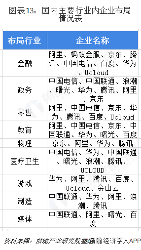 圖表13：國內主要行業內企業布局情況表