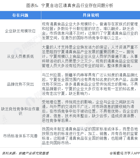 图表5：宁夏自治区清真食品行业存在问题分析  