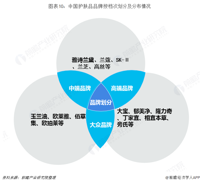 图表10：中国护肤品品牌按档次划分及分布情况  