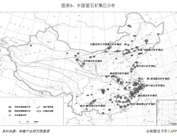 图表9：中国萤石矿集区分布