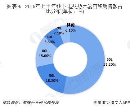 图表9：2019年上半年线下电热热水器容积销售额占比分布(单位：%)
