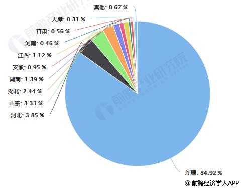 2019年中国棉花产量区域分布情况