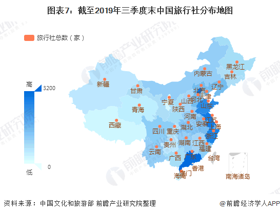 图表7：截至2019年三季度末中国旅行社分布地图