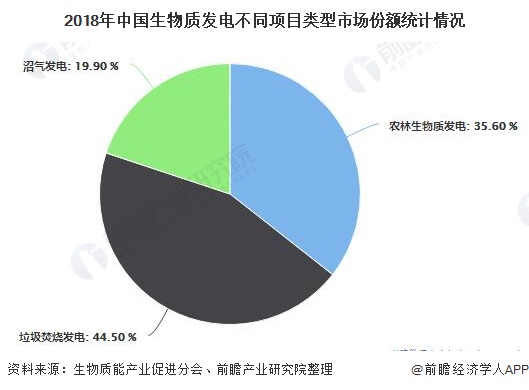 2018年中国生物质发电不同项目类型市场份额统计情况