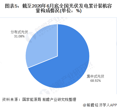 图表5：截至2020年6月底全国光伏发电累计装机容量构成情况(单位：%)