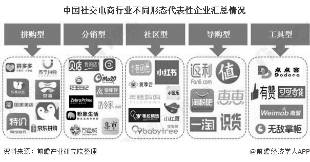 中国社交电商行业不同形态代表性企业汇总情况