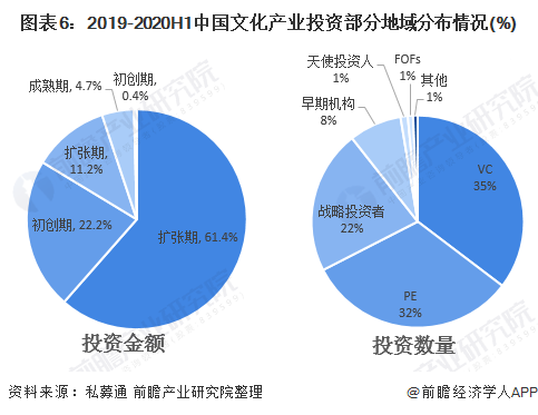 图表6：2019-2020H1中国文化产业投资部分地域分布情况(%)