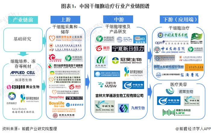 图表1：中国干细胞治疗行业产业链图谱
