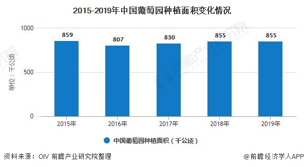 2015-2019年中国葡萄园种植面积变化情况