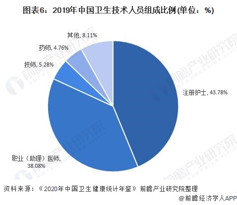 图表6：2019年中国卫生技术人员组成比例(单位：%)