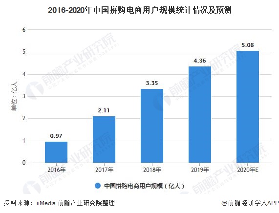 2016-2020年中国拼购电商用户规模统计情况及预测