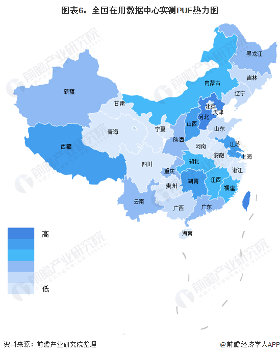 图表6：全国在用数据中心实测PUE热力图