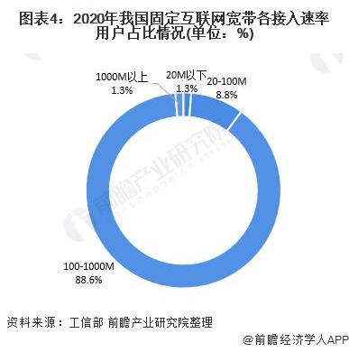 图表4：2020年我国固定互联网宽带各接入速率用户占比情况(单位：%)