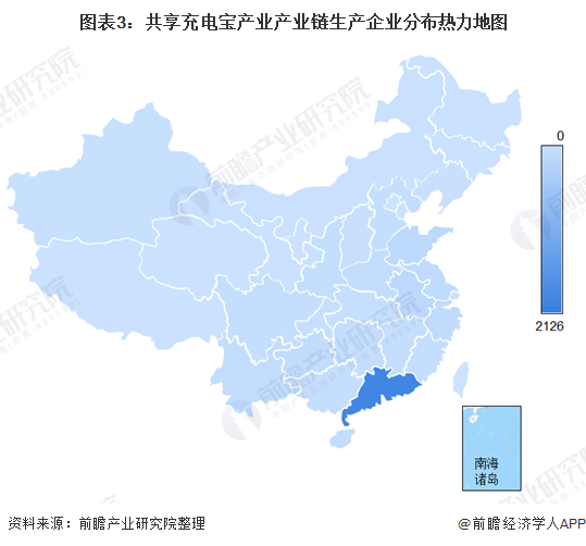 图表3：共享充电宝产业产业链生产企业分布热力地图