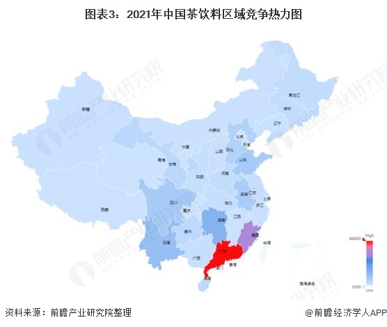 图表3：2021年中国茶饮料区域竞争热力图