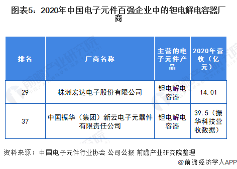 图表5：2020年中国电子元件百强企业中的钽电解电容器厂商