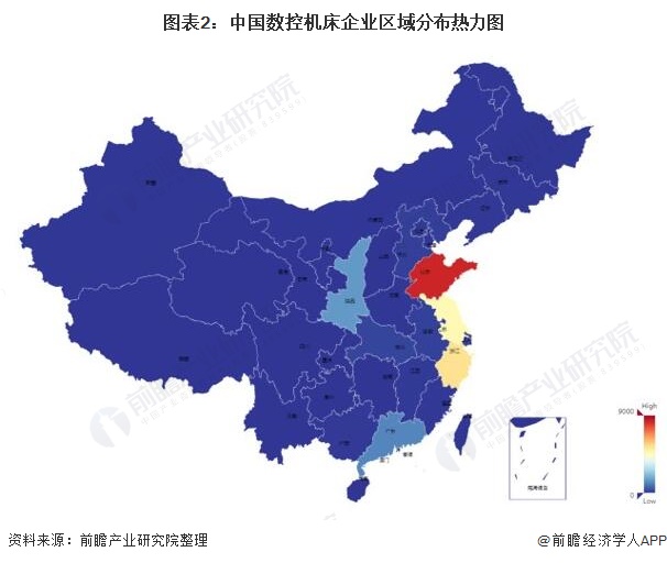 图表2：中国数控机床企业区域分布热力图
