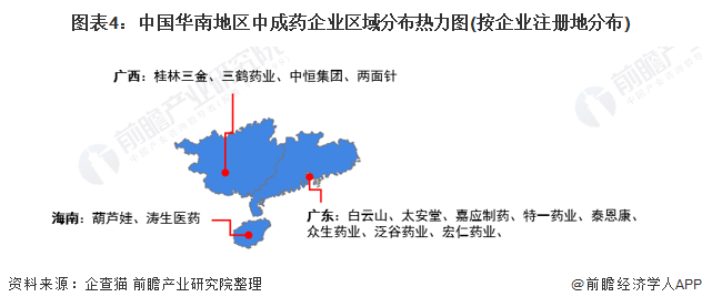 图表4：中国华南地区中成药企业区域分布热力图(按企业注册地分布)