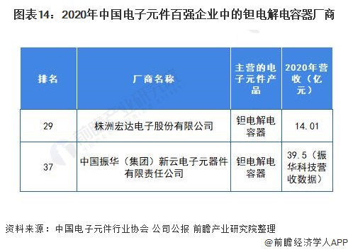 图表14：2020年中国电子元件百强企业中的钽电解电容器厂商