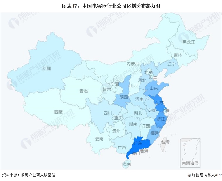 图表17：中国电容器行业公司区域分布热力图