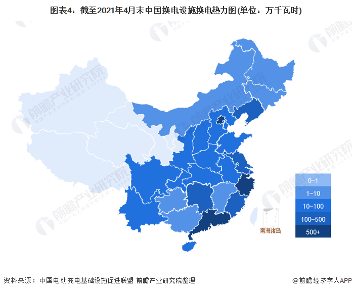 图表4：截至2021年4月末中国换电设施换电热力图(单位：万千瓦时)
