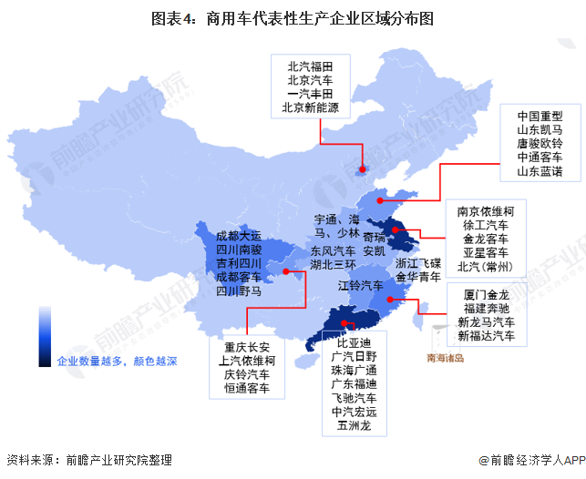 圖表4：商用車代表性生產(chǎn)企業(yè)區(qū)域分布圖