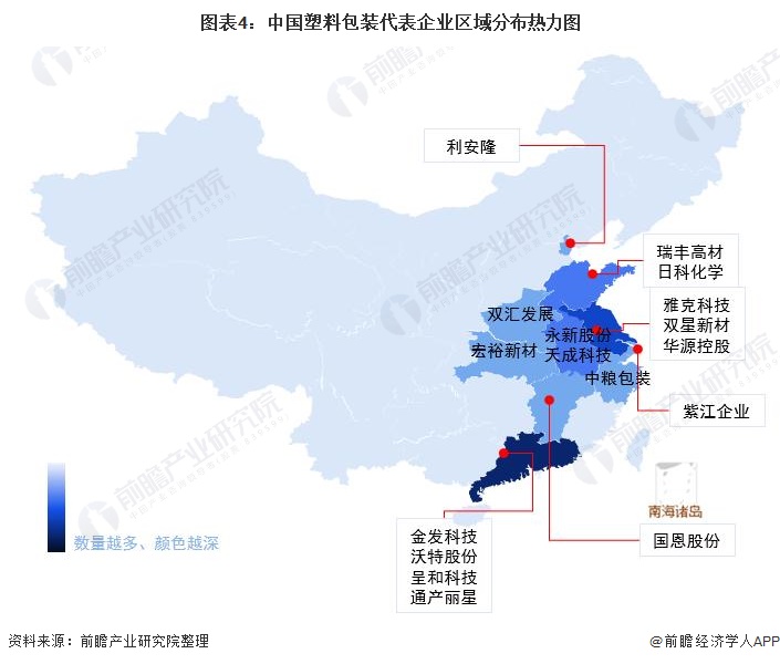 图表4：中国塑料包装代表企业区域分布热力图
