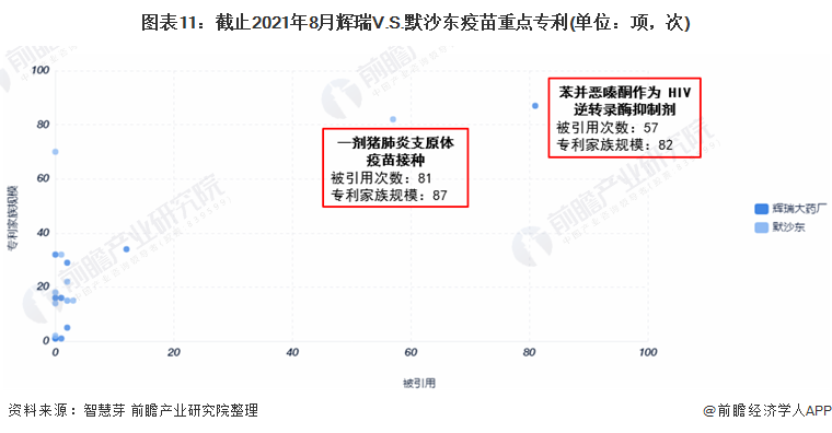 圖表11：截止2021年8月輝瑞V.S.默沙東疫苗重點(diǎn)專利(單位：項(xiàng)，次)