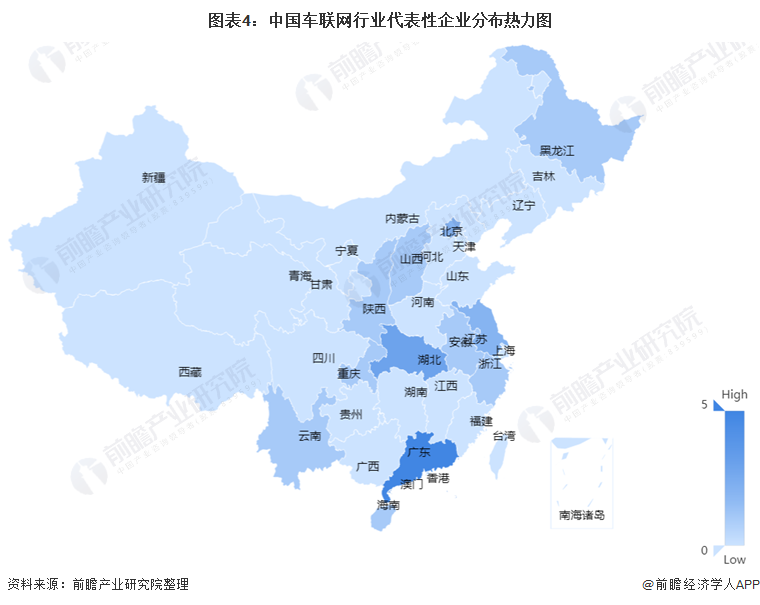 图表4：中国车联网行业代表性企业分布热力图