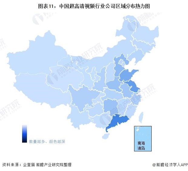 图表11：中国超高清视频行业公司区域分布热力图