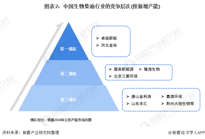图表2：中国生物柴油行业的竞争层次(按新增产能)