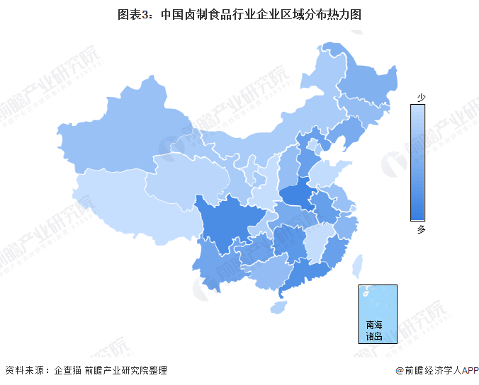 图表3：中国卤制食品行业企业区域分布热力图