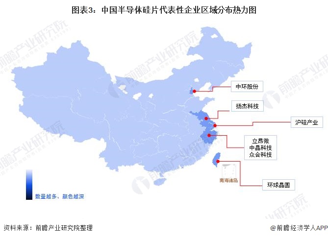 图表3：中国半导体硅片代表性企业区域分布热力图