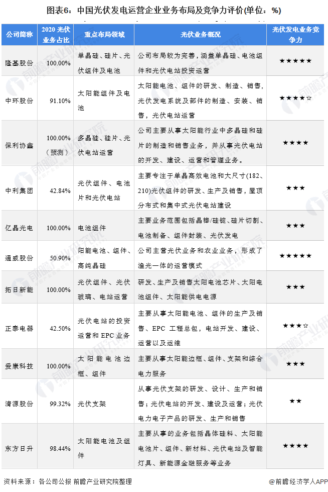 图表6：中国光伏发电运营企业业务布局及竞争力评价(单位：%)