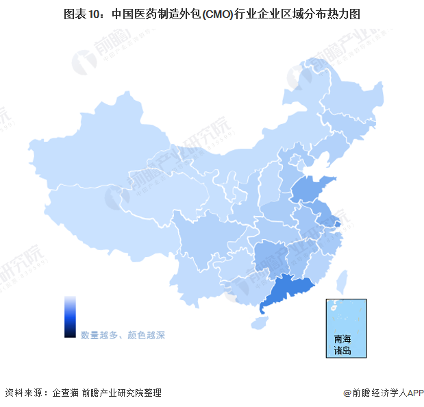 图表10：中国医药制造外包(CMO)行业企业区域分布热力图
