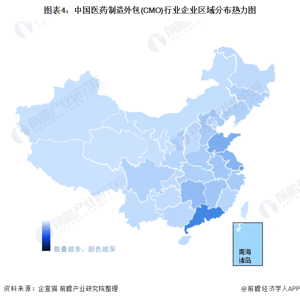 图表4：中国医药制造外包(CMO)行业企业区域分布热力图