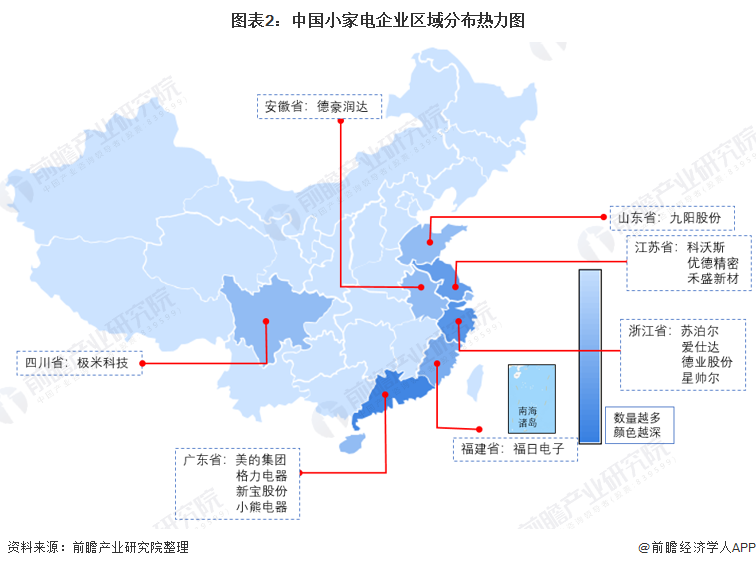 图表2：中国小家电企业区域分布热力图
