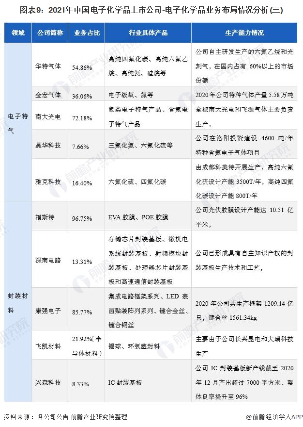 图表9：2021年中国电子化学品上市公司-电子化学品业务布局情况分析(三)